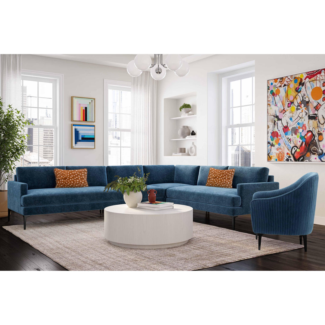 Serena Blue Velvet Large L-Sectional with Black  Legs