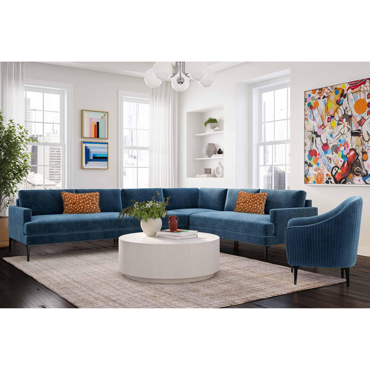 Serena Blue Velvet Large L-Sectional with Black  Legs