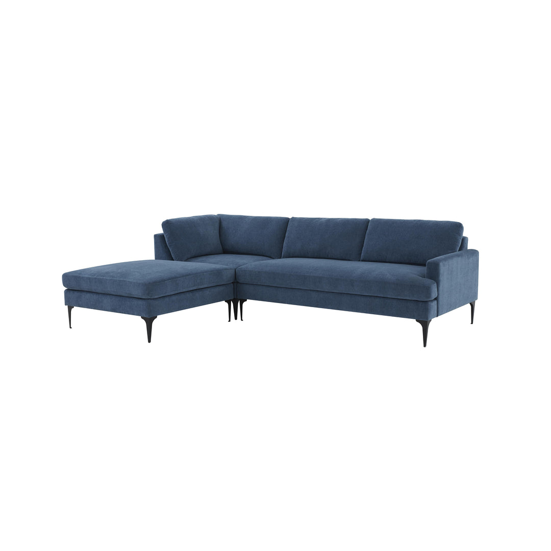 Serena Blue Velvet LAF Chaise Sectional with Black Legs