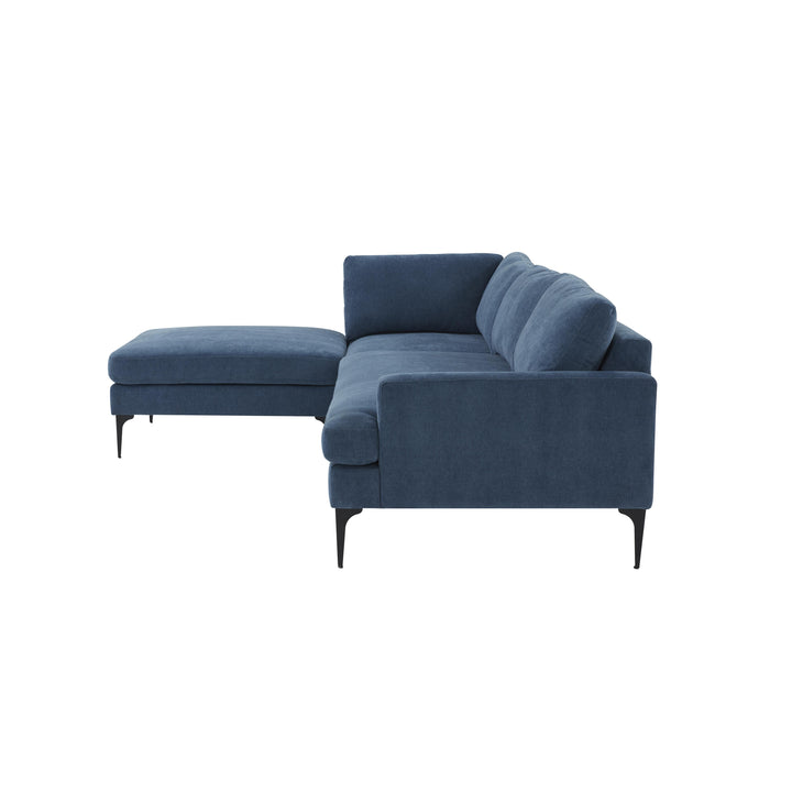 Serena Blue Velvet LAF Chaise Sectional with Black Legs