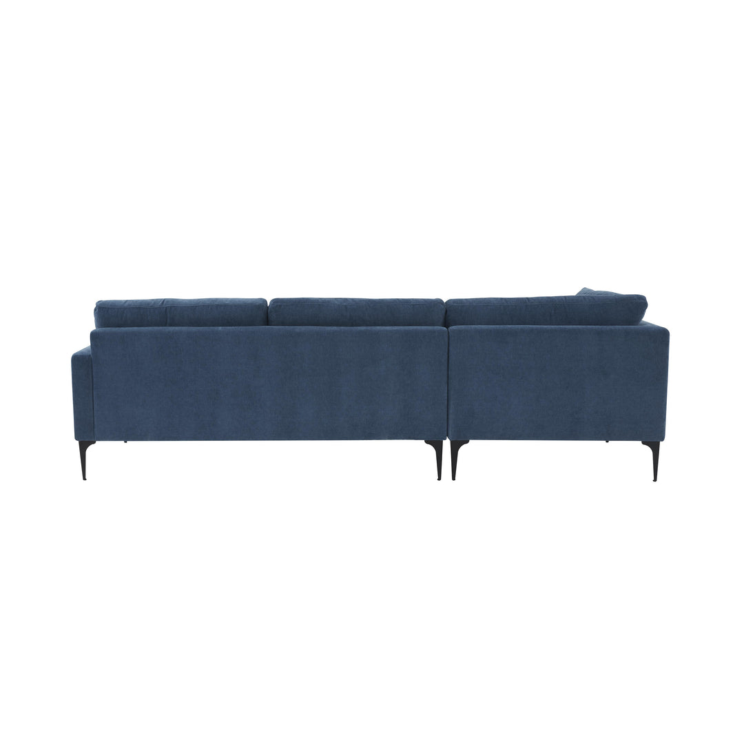 Serena Blue Velvet LAF Chaise Sectional with Black Legs