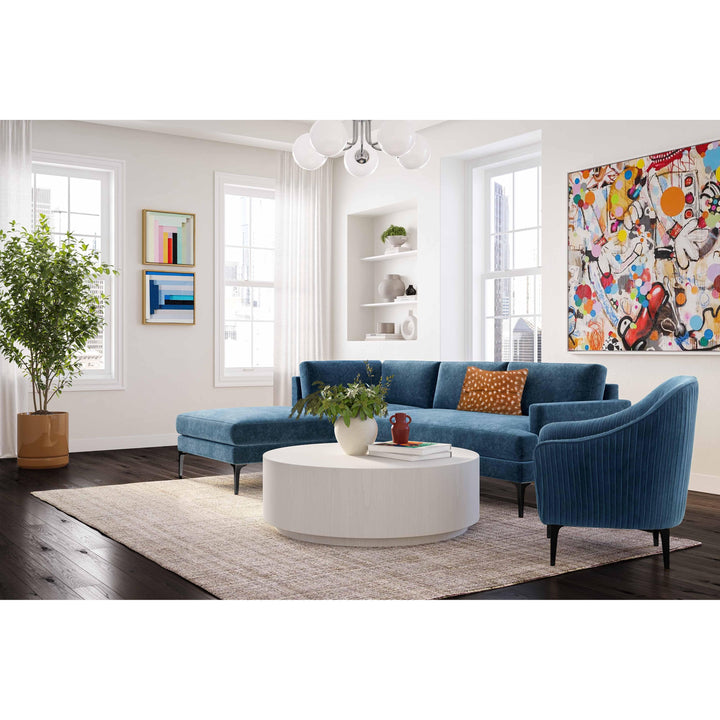 Serena Blue Velvet LAF Chaise Sectional with Black Legs