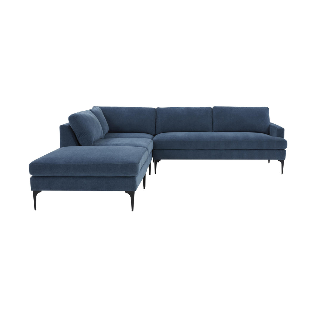Serena Blue Velvet Large LAF Chaise Sectional with Black Legs