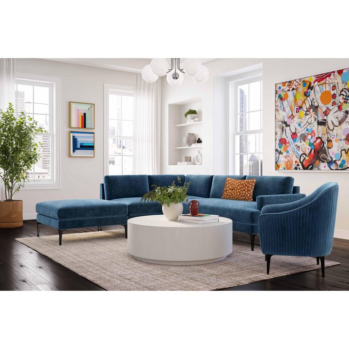 Serena Blue Velvet Large LAF Chaise Sectional with Black Legs