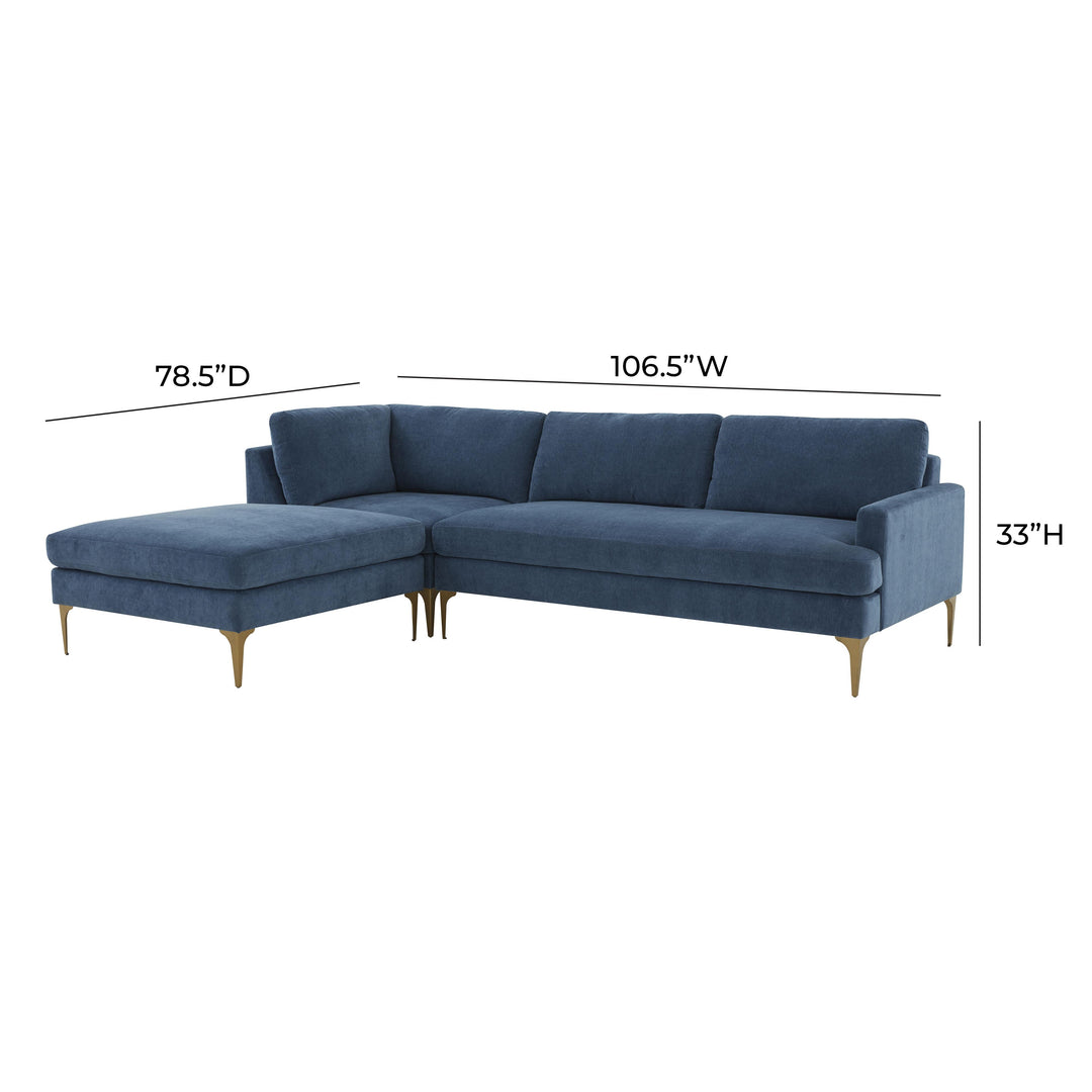 Serena Blue Velvet LAF Chaise Sectional