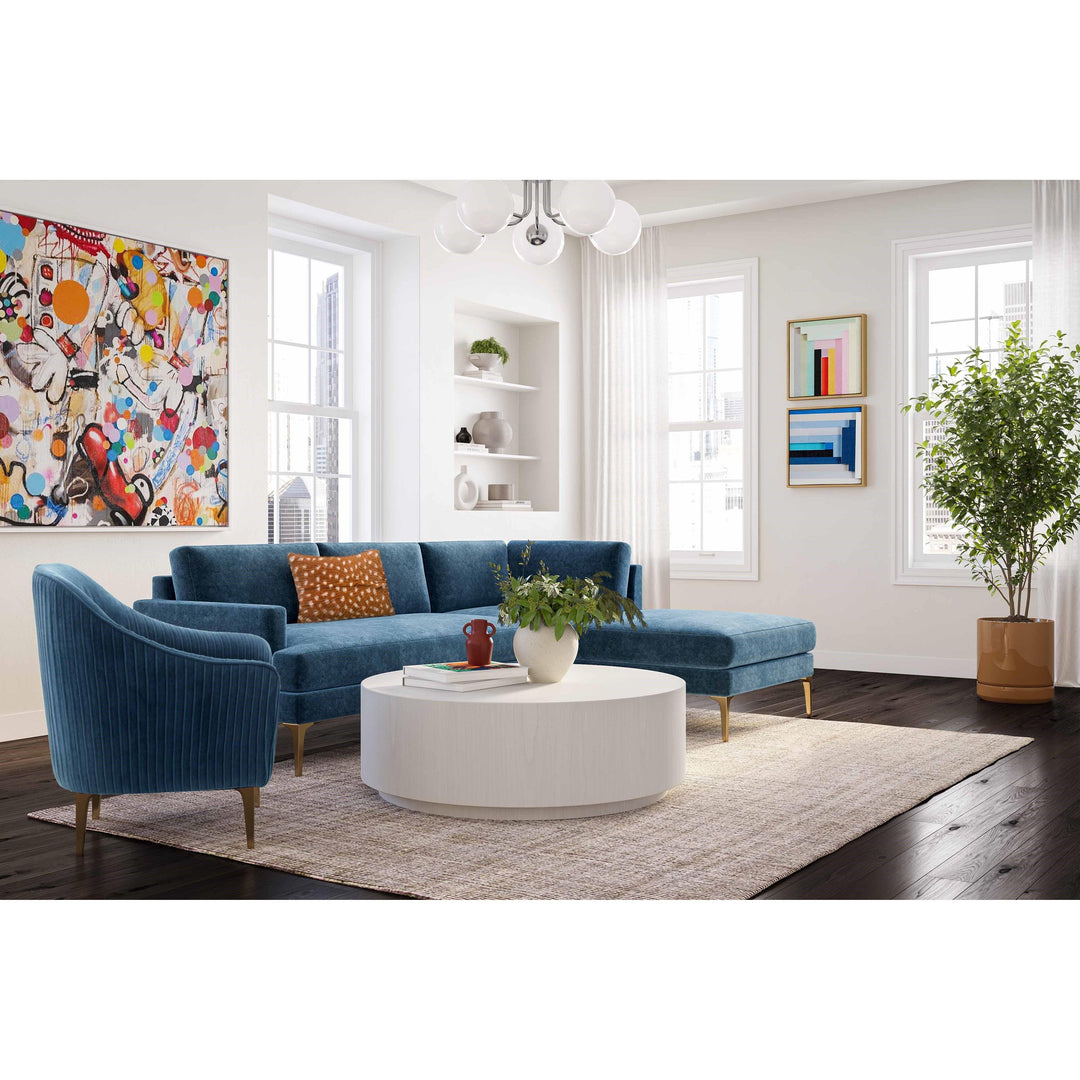 Serena Blue Velvet RAF Chaise Sectional