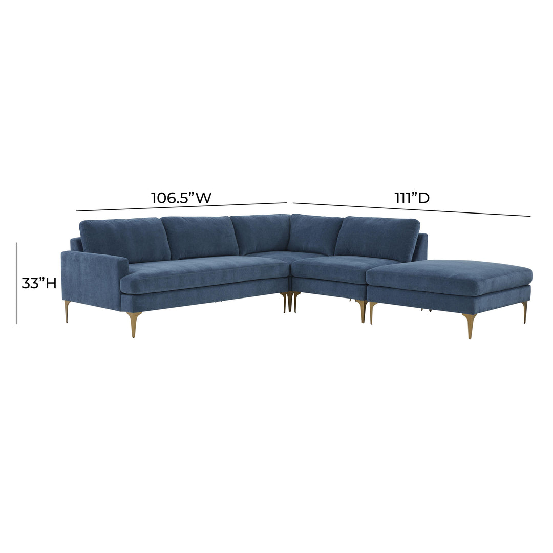 Serena Blue Velvet Large RAF Chaise Sectional