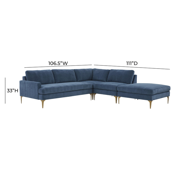 Serena Blue Velvet Large RAF Chaise Sectional