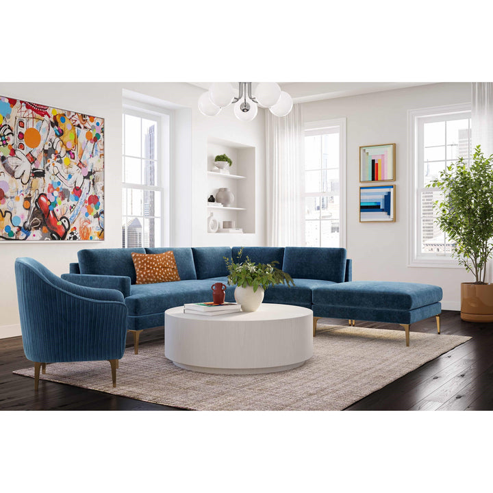 Serena Blue Velvet Large RAF Chaise Sectional