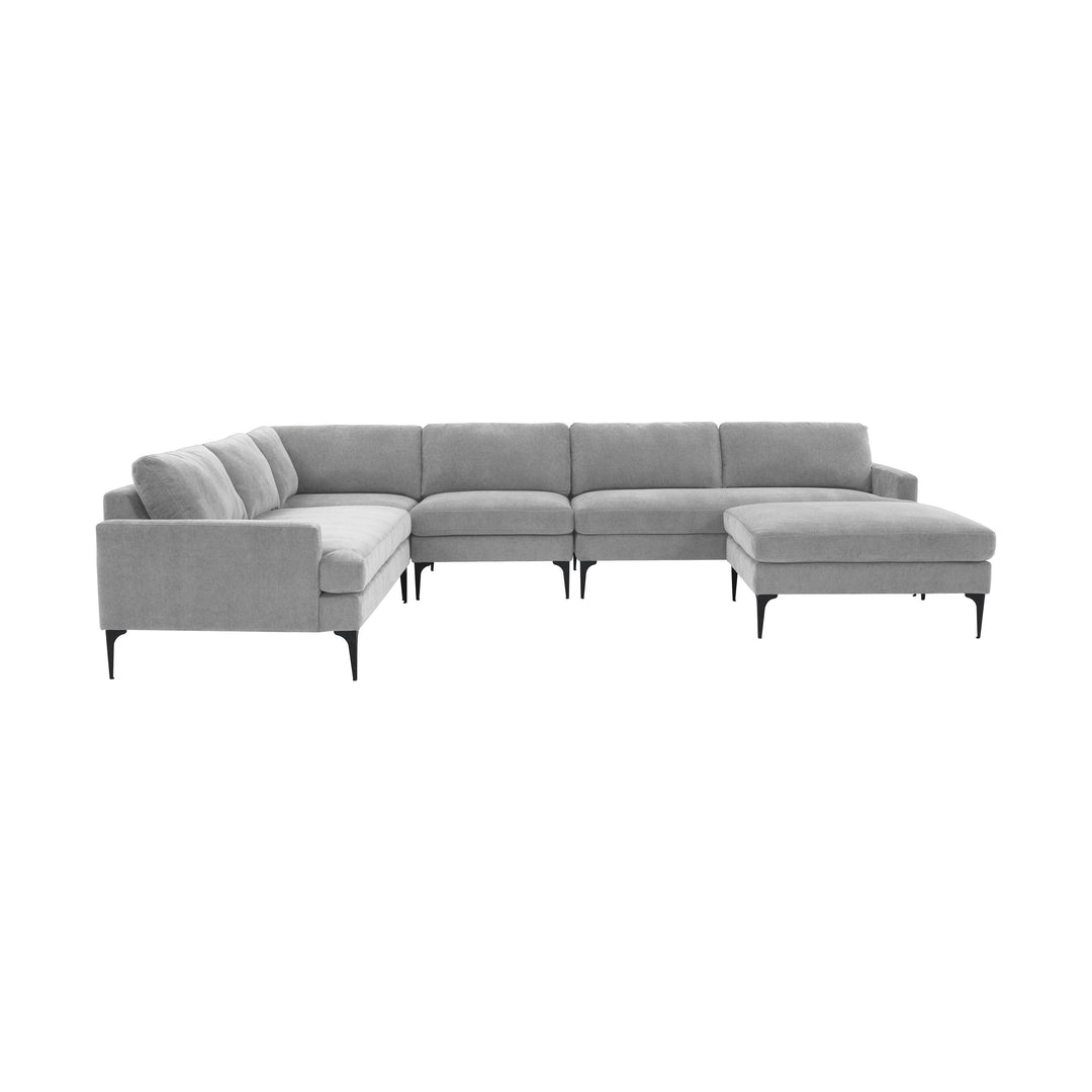 Serena Gray Velvet Large Chaise Sectional with Black Legs