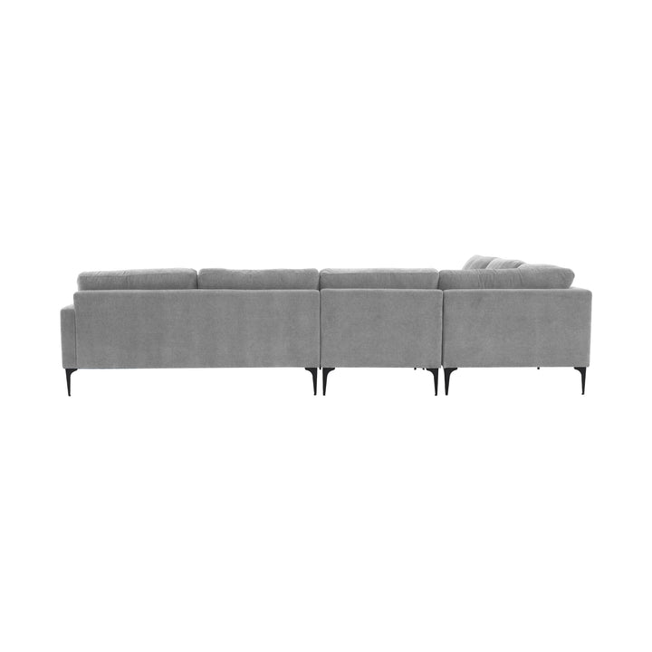 Serena Gray Velvet Large Chaise Sectional with Black Legs