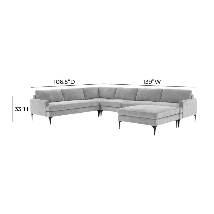 Serena Gray Velvet Large Chaise Sectional with Black Legs