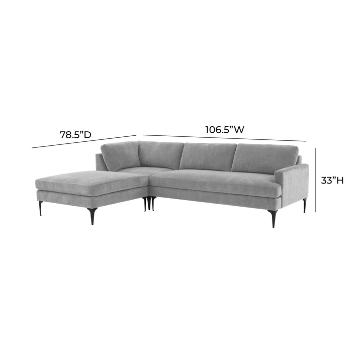 Serena Gray Velvet LAF Chaise Sectional with Black Legs