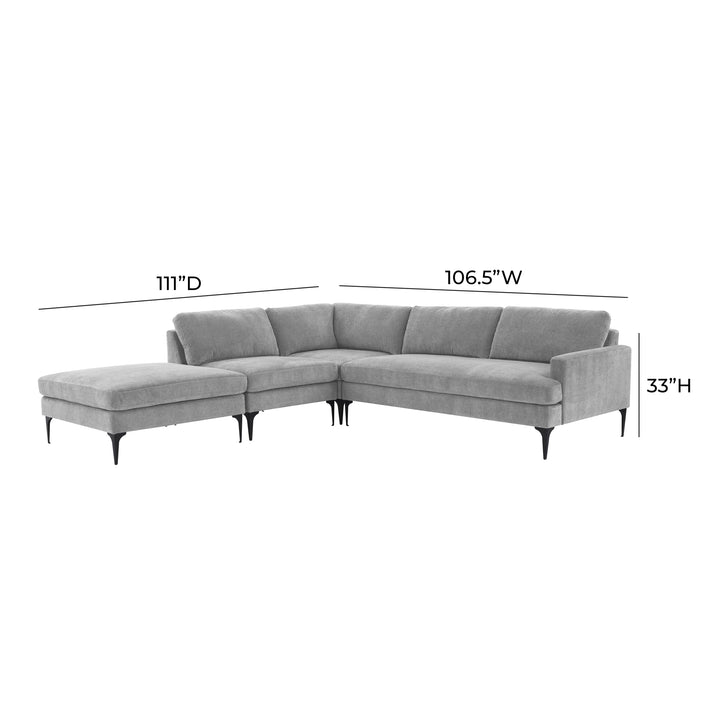 Serena Gray Velvet Large LAF Chaise Sectional with Black Legs