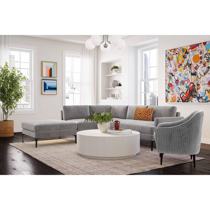 Serena Gray Velvet Large LAF Chaise Sectional with Black Legs
