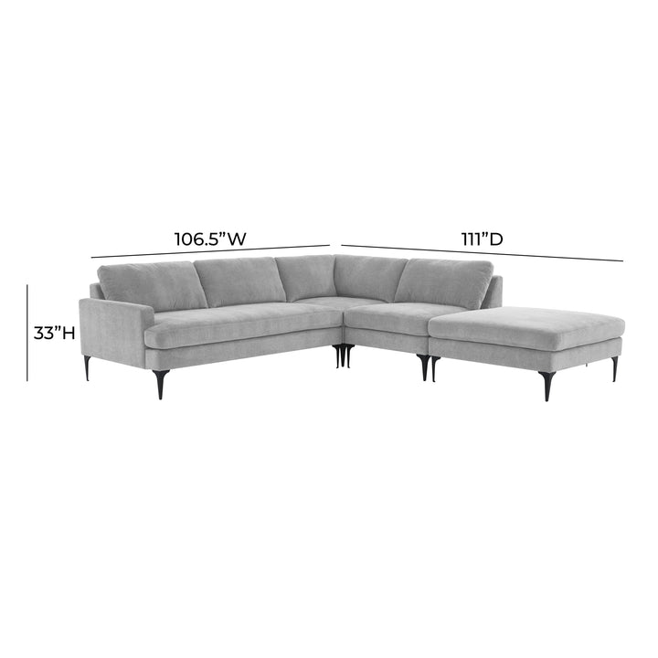 Serena Gray Velvet Large RAF Chaise Sectional with Black Legs