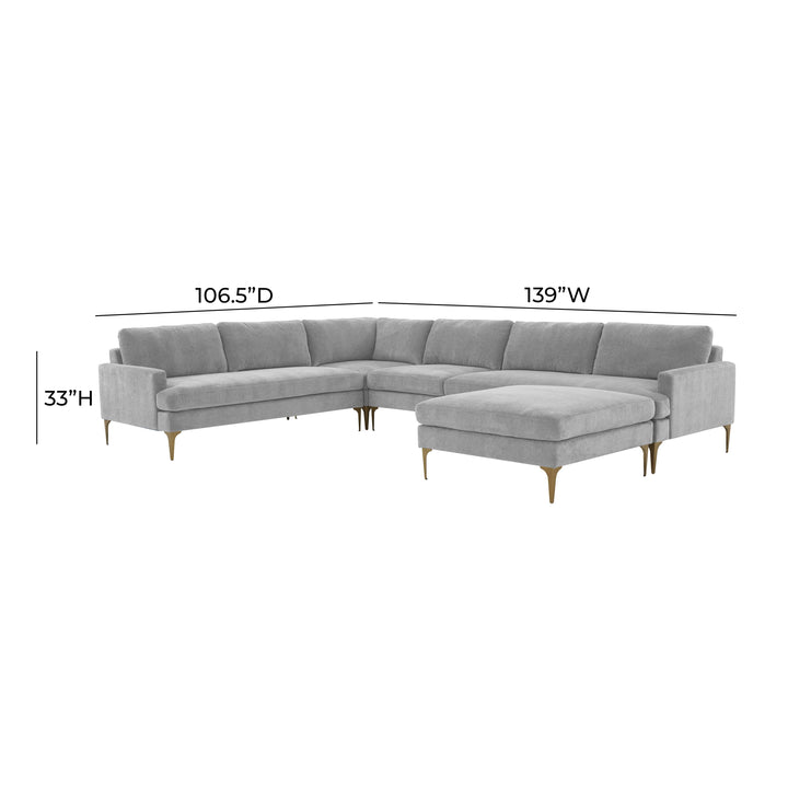 Serena Gray Velvet Large Chaise Sectional