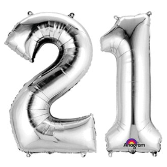 Silver Number Bunch “21” – 34in. Mylar Balloons