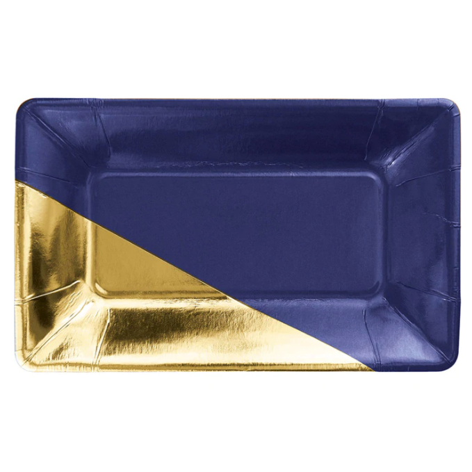 Navy and Gold Foil Rectangular Plate (Qty. 8)