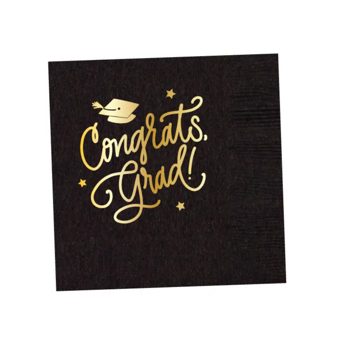 Congrats Grad Napkins Black