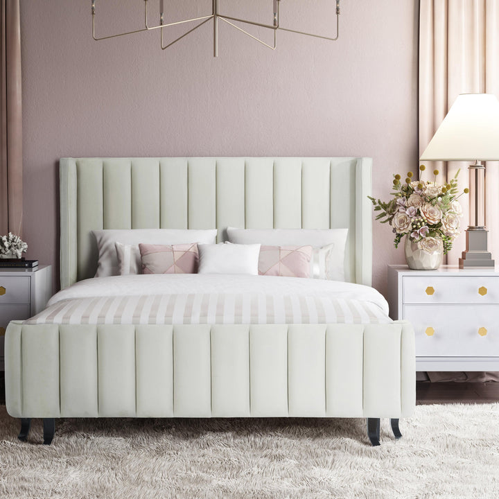 Waverly Cream Velvet Bed in Queen