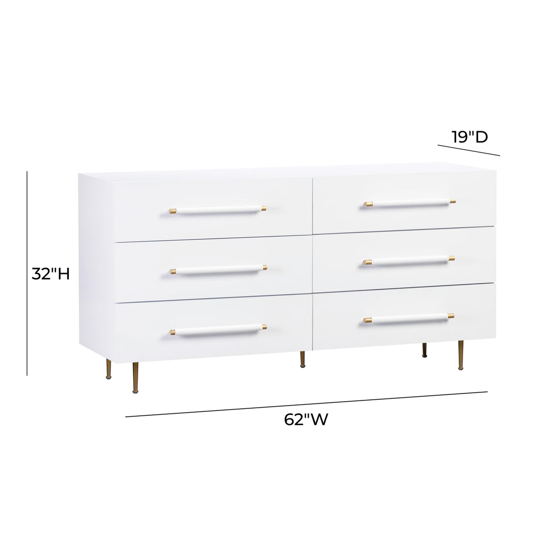 Trident White 6 Drawer Dresser