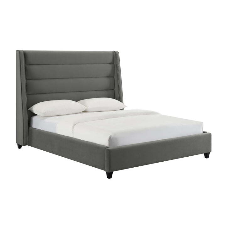 Koah Grey Velvet Bed in Queen