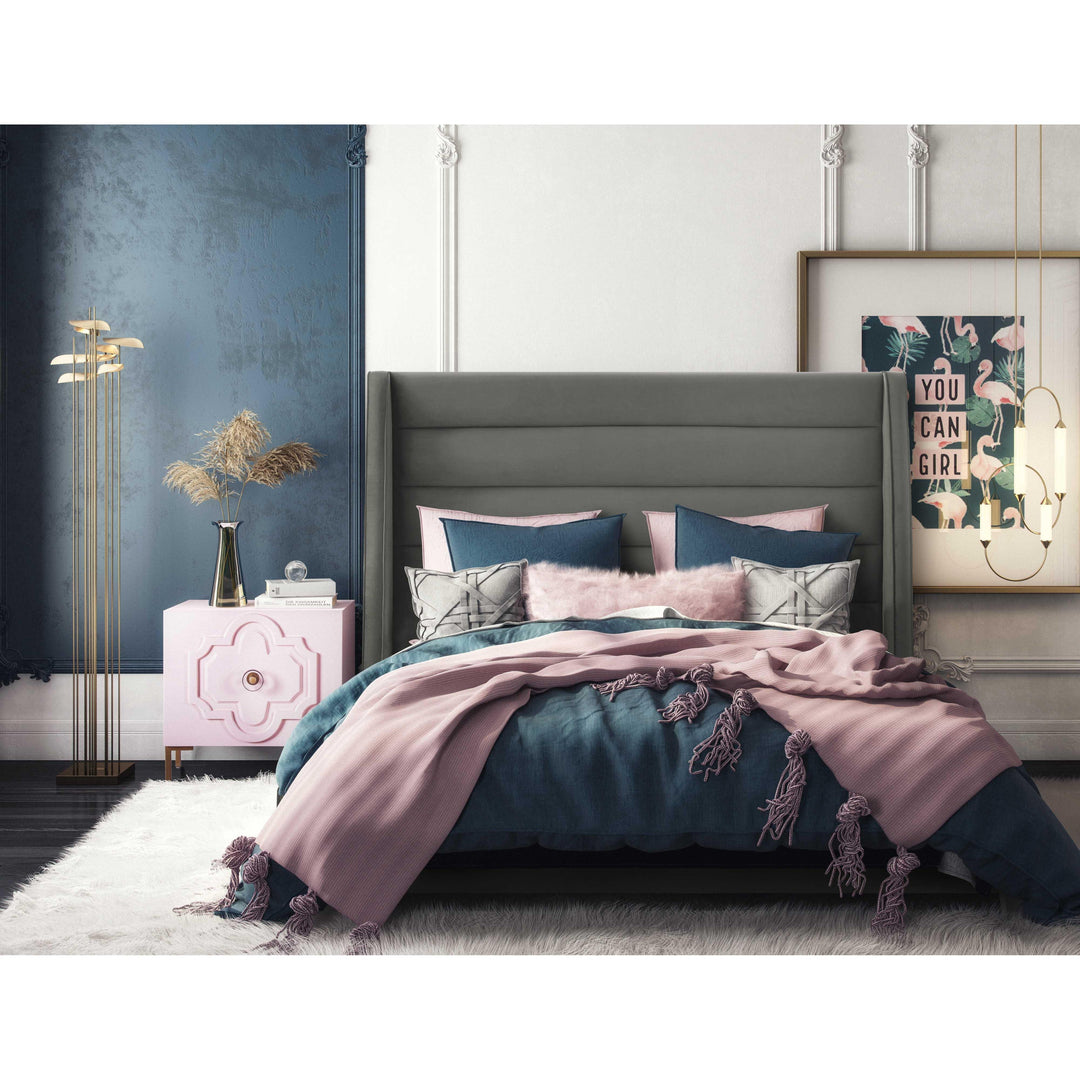 Koah Grey Velvet Bed in Queen