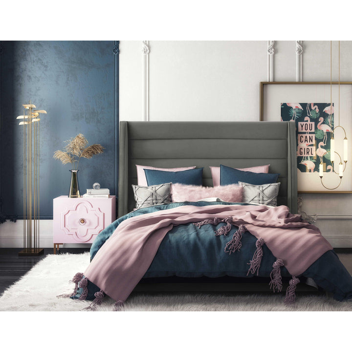 Koah Grey Velvet Bed in Queen