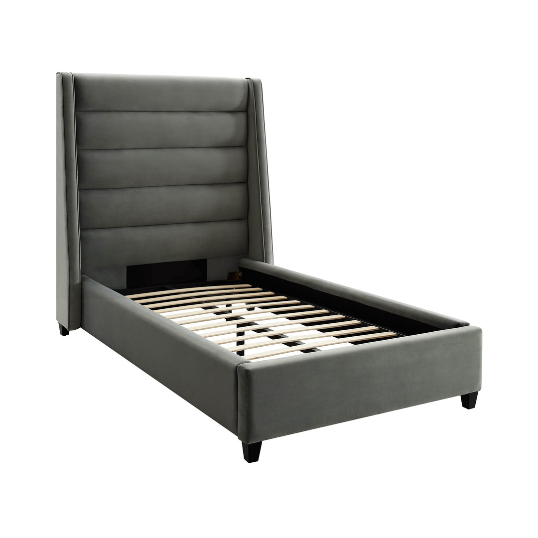 Koah Grey Velvet Bed in Twin