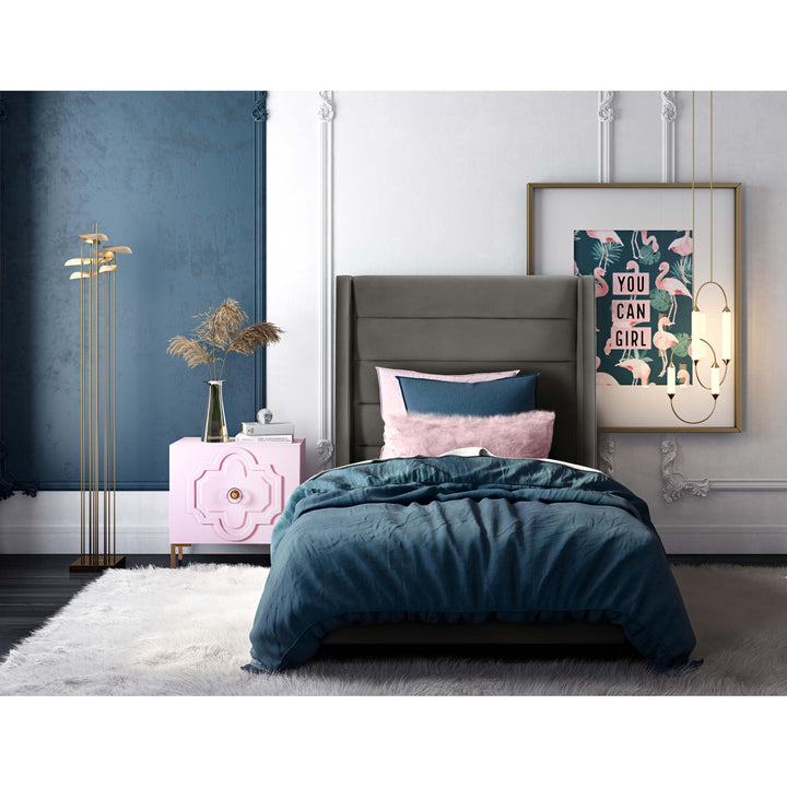 Koah Grey Velvet Bed in Twin