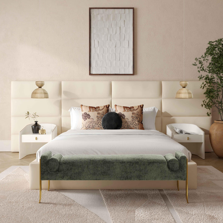 Eliana Cream Velvet King Bed with Wings