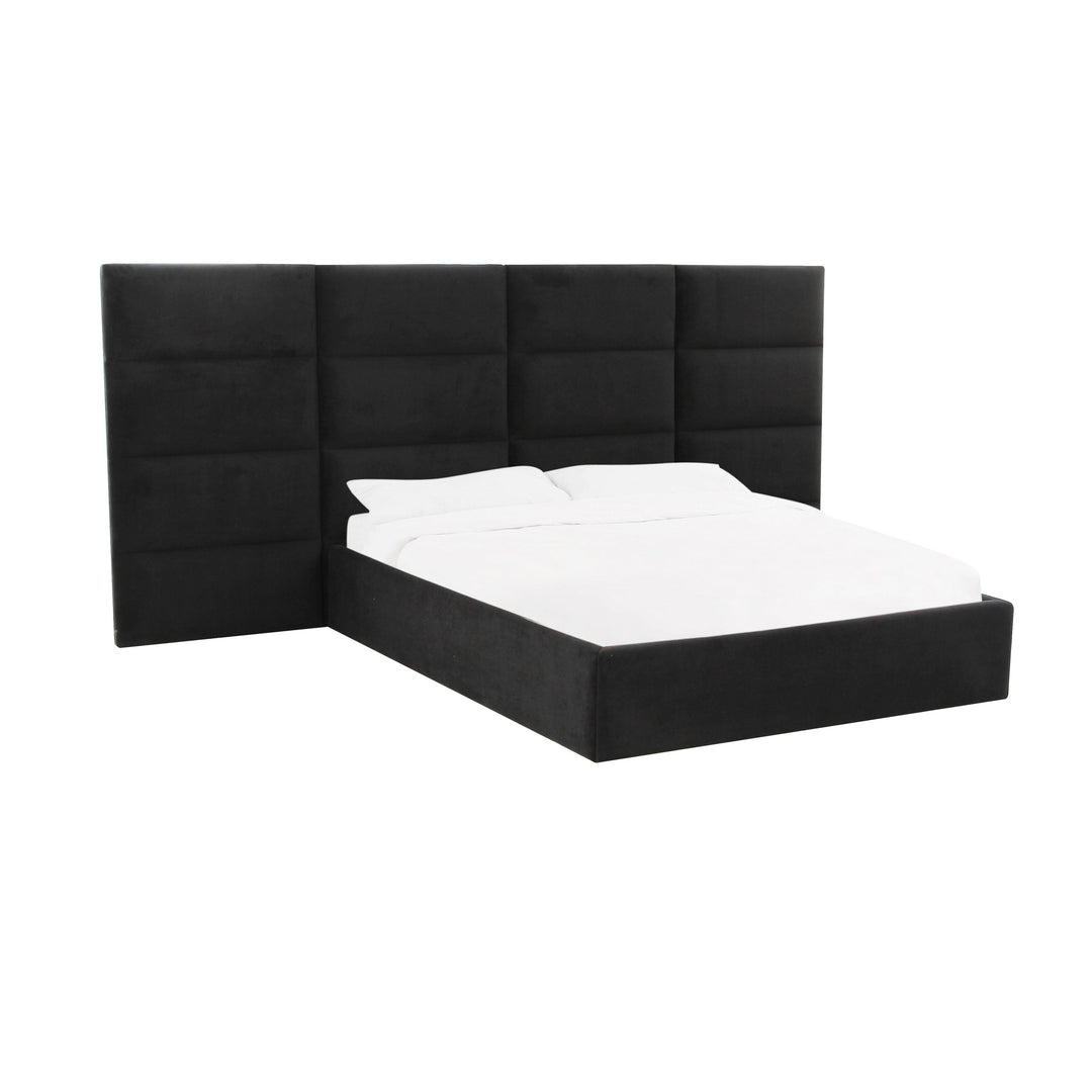 Eliana Black Velvet Queen Bed with Wings