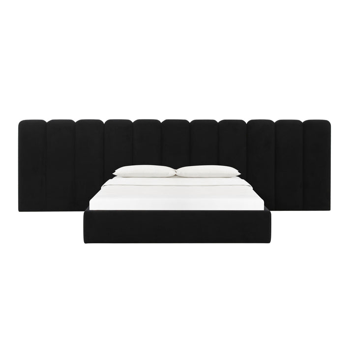 Palani Black Velvet King Bed with Wings
