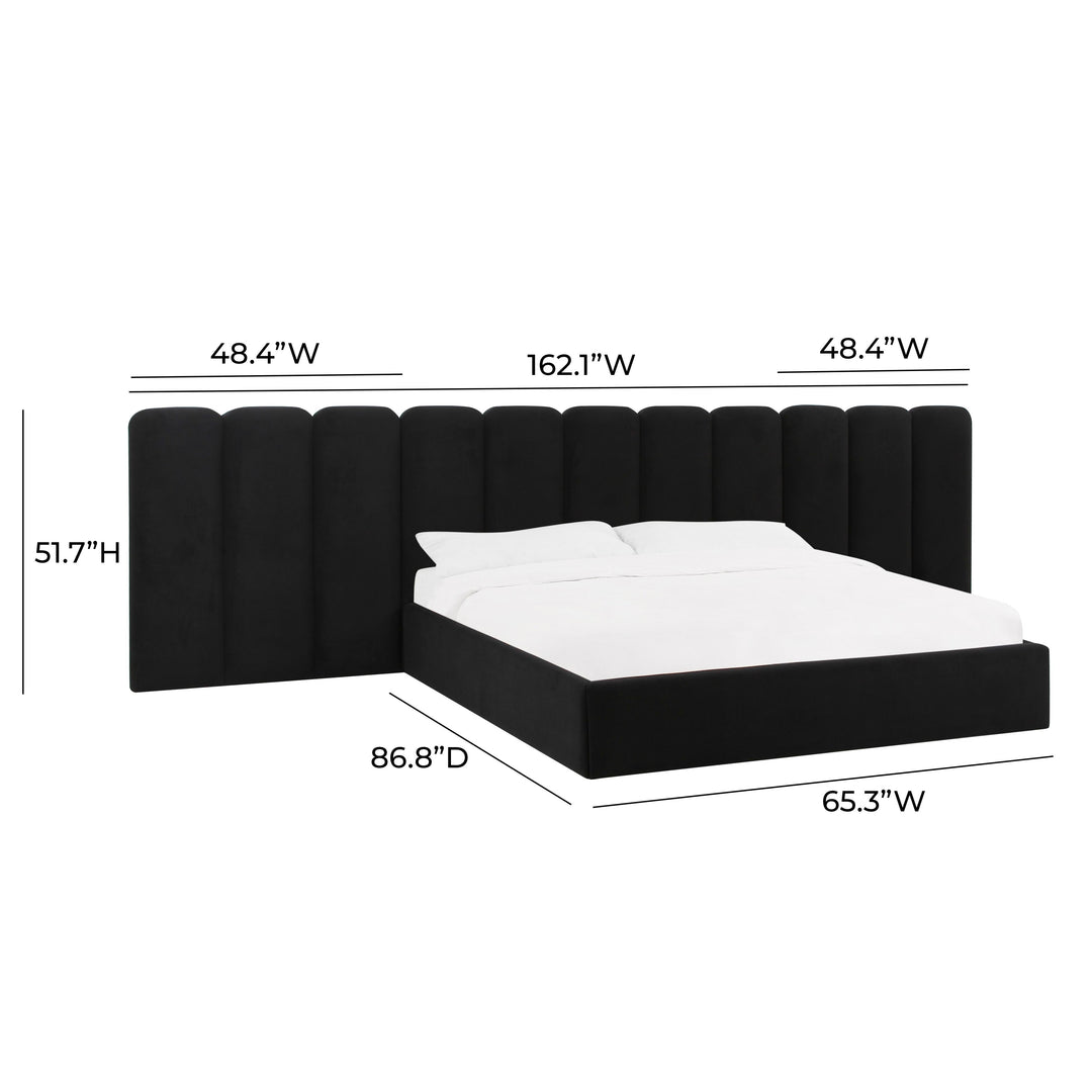 Palani Black Velvet Queen Bed with Wings