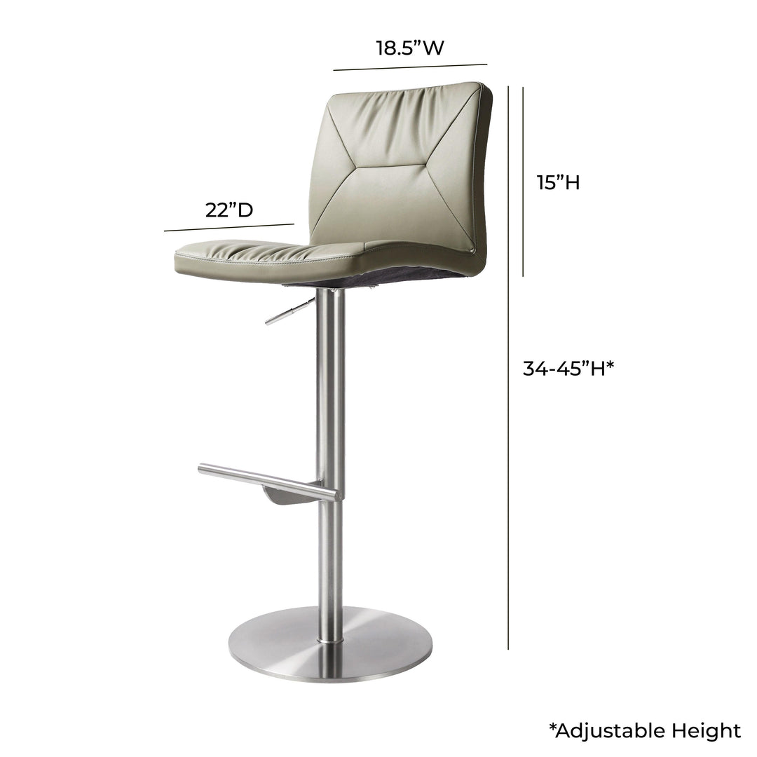 Paddy Light Grey Vegan Leather on Silver Adjustable Stool