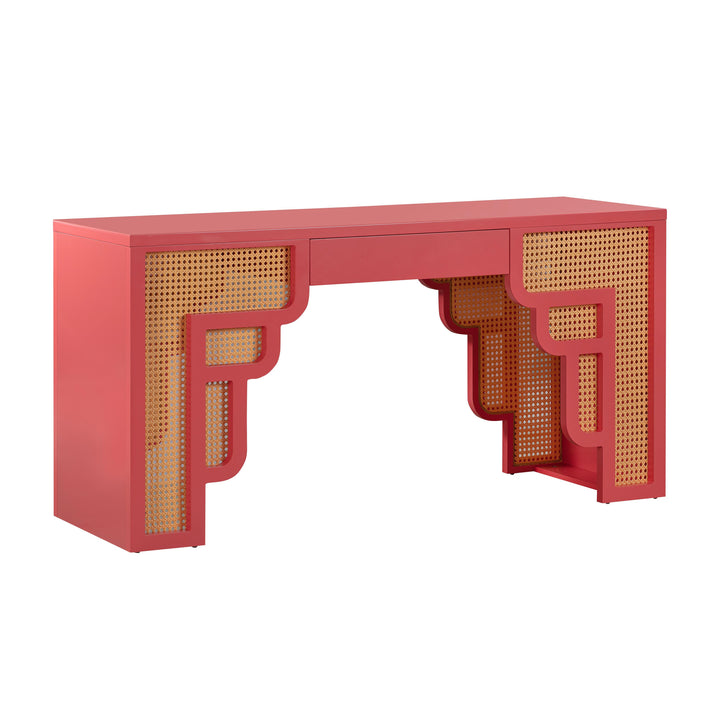 Suzie Coral Pink & Rattan Executive Desk