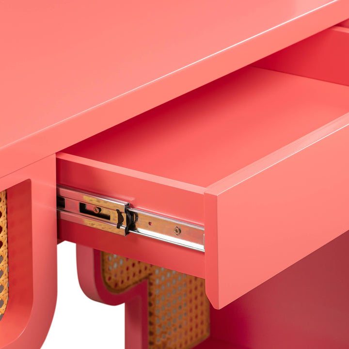 Suzie Coral Pink & Rattan Executive Desk