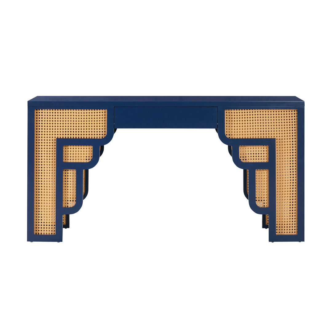 Suzie Navy & Rattan Executive Desk