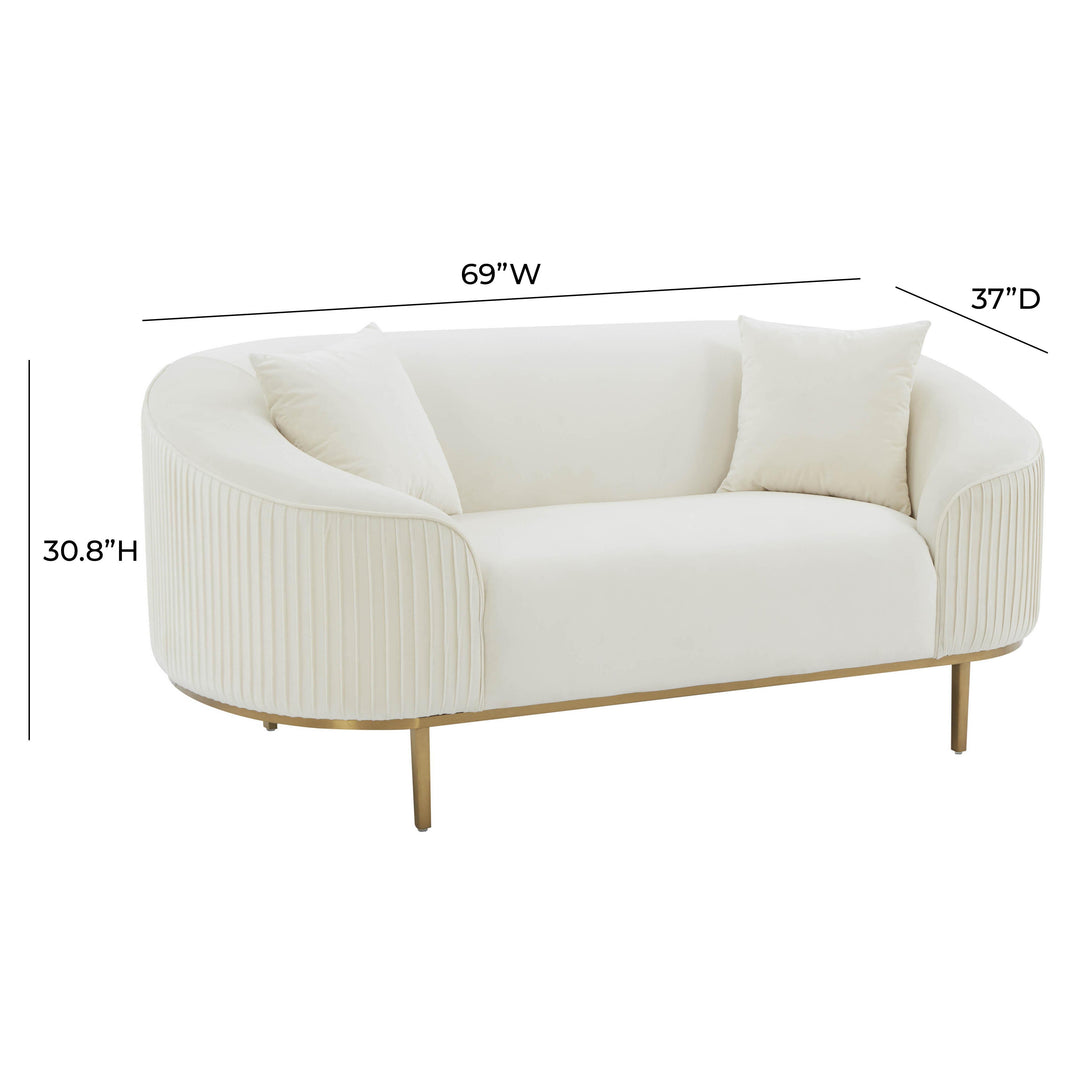 Michelle Cream Velvet Pleated Loveseat