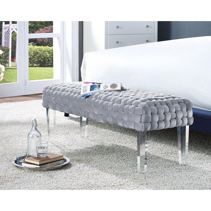 Sal Woven Grey Velvet Bench