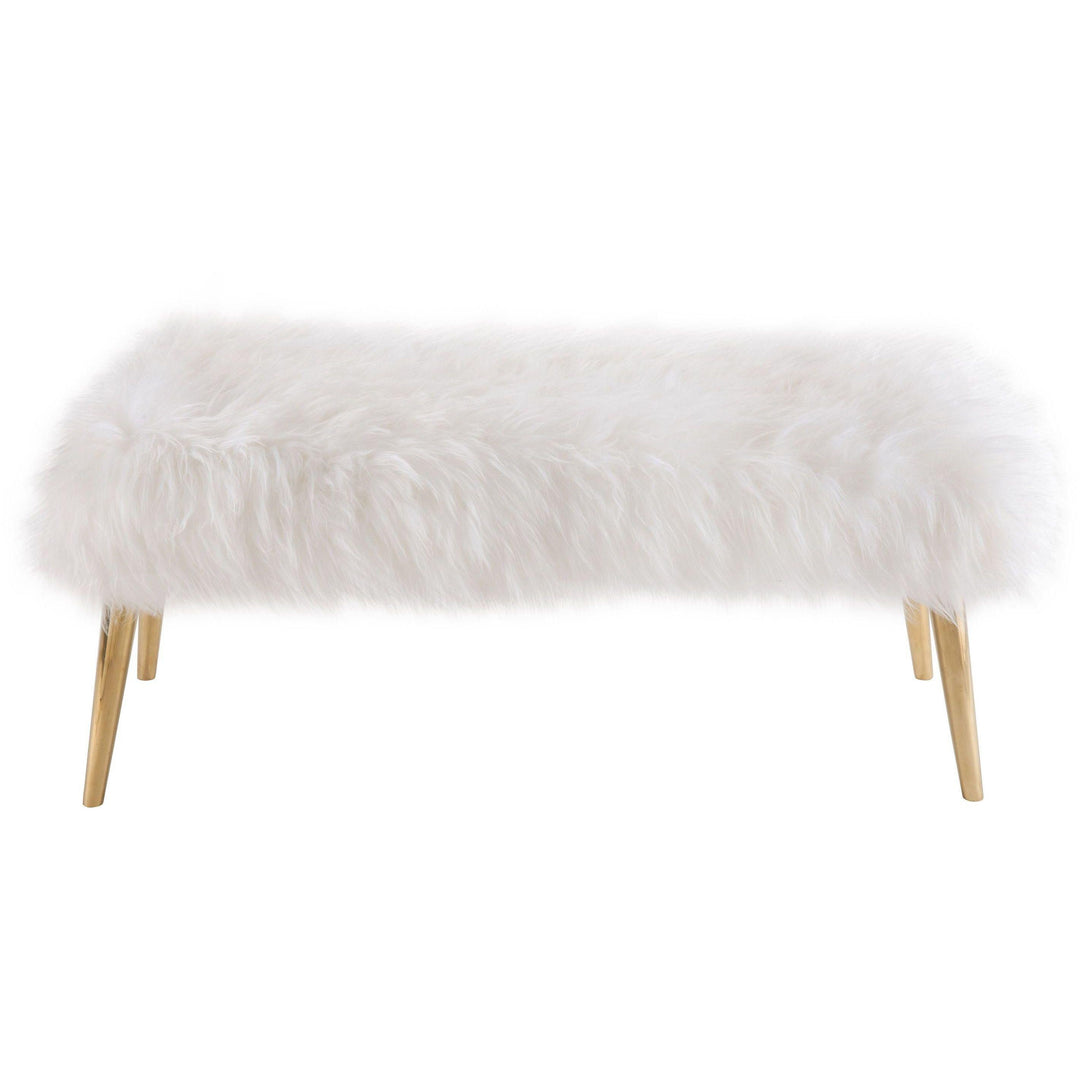 Churra White Sheepskin Bench with Gold Legs