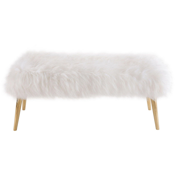 Churra White Sheepskin Bench with Gold Legs