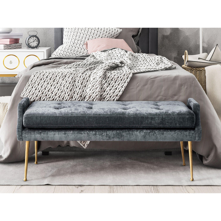 Eileen Slub Velvet Grey Bench