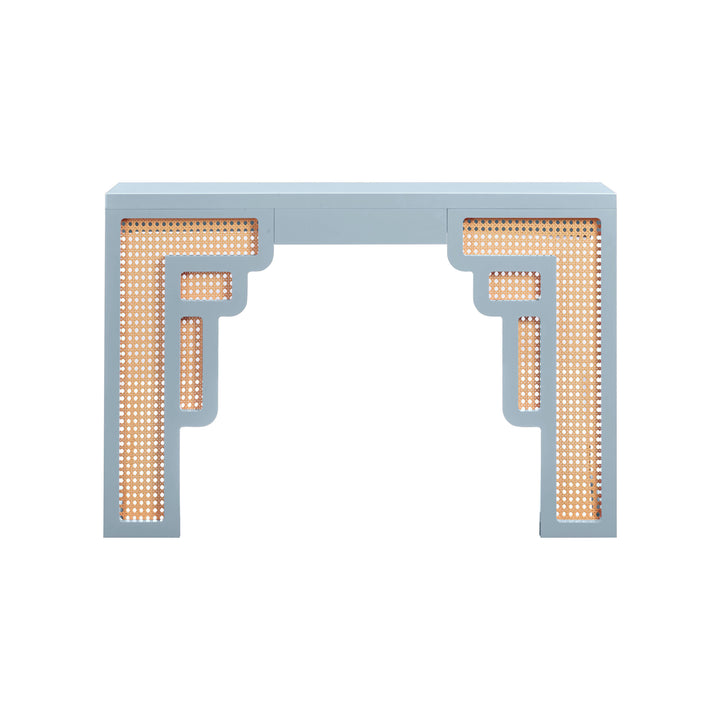 Suzie Pastel Blue & Rattan Console Table