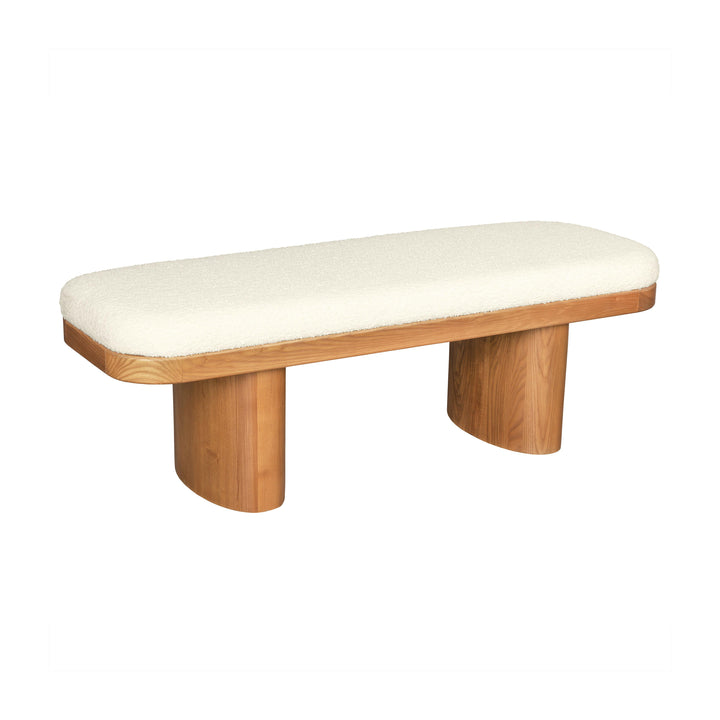 Ollie White Boucle Wooden Bench