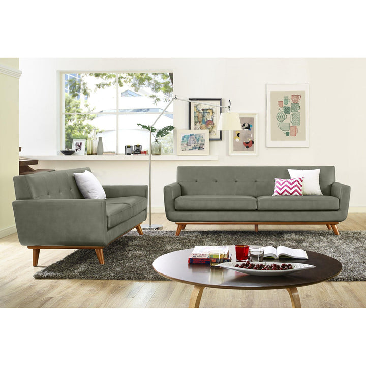 Lyon Smoke Grey Leather Loveseat