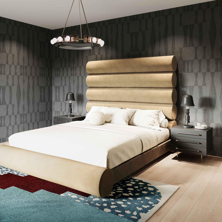 Durwin Champagne Velvet Bed in King