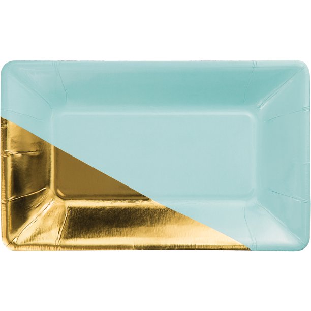 Mint and Gold Foil Rectangular Plate (Qty. 8)
