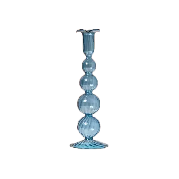 Artist Style Blue Glass Candlestick Holder